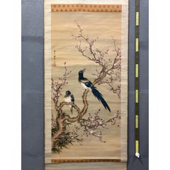 慧儿，七十年代工笔花鸟中堂《富贵万年图》国画书法古玩字画装饰挂画