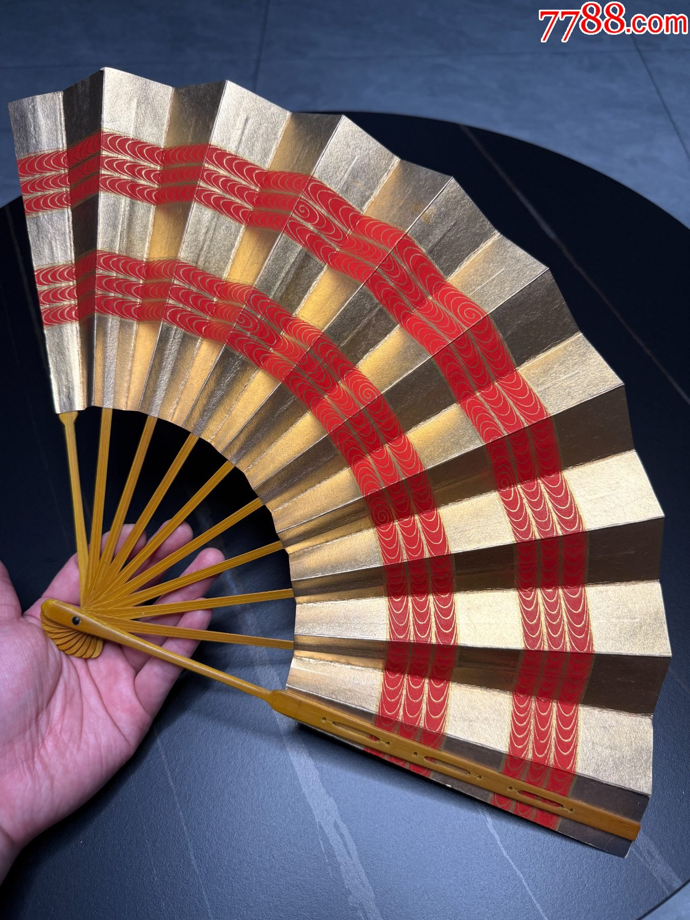 日本折扇昭和时期京都十松屋福井谨制武士扇御舞扇-折扇/纸扇-7788校徽收藏