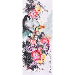 张大千（款），大幅泼墨中堂画《荷花图》国画书法古玩字画装饰挂画。纸