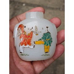 青花釉里红人物鼻烟壶，底款“康熙年制”_旧鼻烟壶_程饶金【7788旧书网】