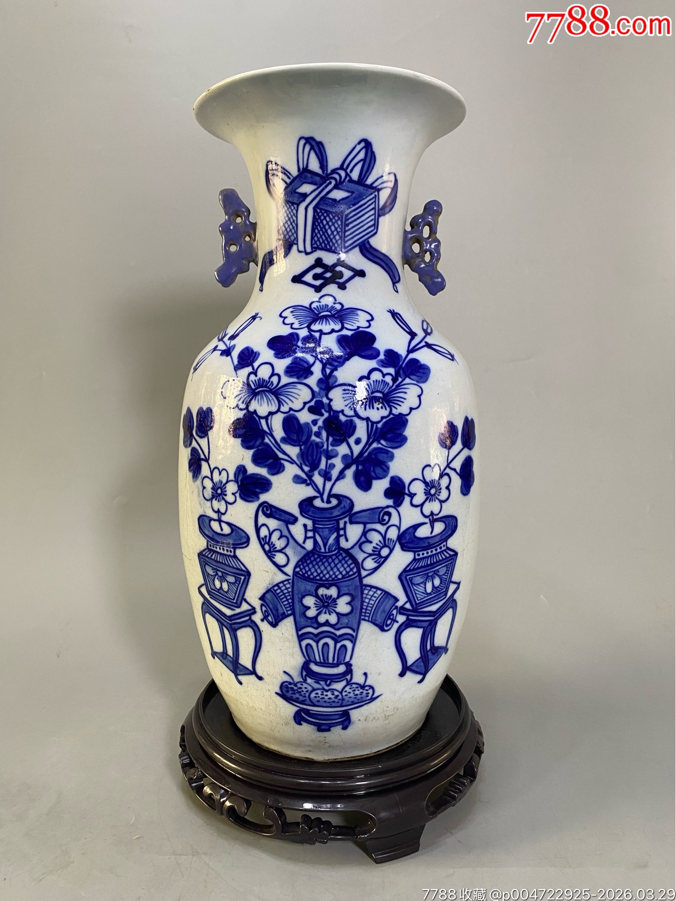 清代北方青花博古嫁妆瓶一只,画工精美,口耳精修。三包快递安全到手。-价格:350元-se111334354-青花瓷-零售-7788收藏__收藏热线