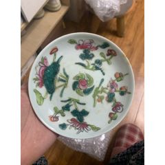 全品清末民初粉彩四季花卉壽桃盤一個（直徑13厘米）包老保真寓意吉祥