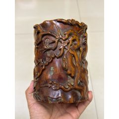 清代紫檀木雕书法笔筒束腰老笔筒_其他文房用具_独壹处【7788旧书网】