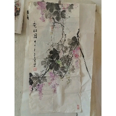 八大山人 双猫観魚図 四尺中堂 掛軸 水墨画 猫図 花鳥画 手描き 中国古美術 八大山人纸本立轴（猫戏双鱼图）_花鸟国画原作_古韵文房馆【7788旧书网】