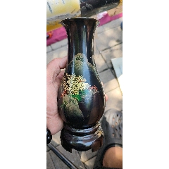 创汇时期铜胎堆朱剔红花瓶一个带原标签红牡丹花手工雕刻_旧漆器_天雅