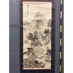 其山，民国时期山水画茶挂《园林风景图》国画书法古玩字画。纸本纸裱_