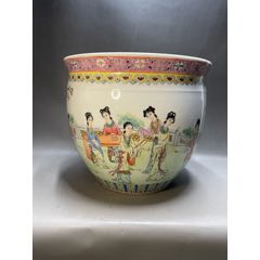567瓷器／七八十年代景德镇手绘粉彩金地百花不落地赏瓶／摆件+全品+无