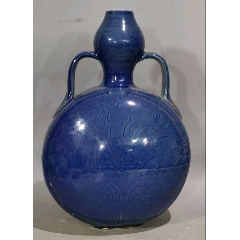 古玩旧藏清代孔雀蓝釉堆塑龙纹瓶_蓝釉瓷_贪睡小企鹅的店【7788旧书网】