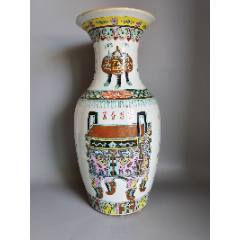 晚清广彩开窗花鸟棒槌瓶一对-彩绘瓷/彩瓷-7788烟酒茶牌