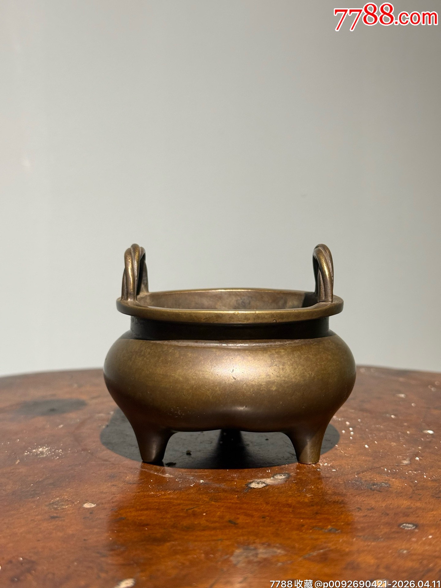 清代铜三足绳耳炉，口径7.5cm，高7cm，重406克_铜炉_图片鉴赏_收藏价值