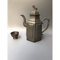 古玩旧藏清代鼓钉型白锡温酒壶_锡壶/锡器_顺应时代【7788旧书网】