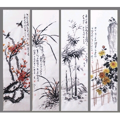 文瑛工笔旧裱绢本花鸟立轴_花鸟国画原作_苏恒堂【7788收藏】