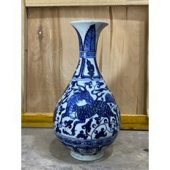 清代好品雉鸡牡丹纹青花掸瓶_青花瓷_古玩于的店【7788旧书网】