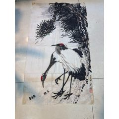 上原霞堂，设色花鸟《松鹤图》国画书法古玩字画装饰挂画。绢本绫裱_