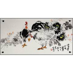 张大千（款），大幅泼墨中堂画《荷花图》国画书法古玩字画装饰挂画。纸