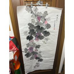 上原霞堂，设色花鸟《松鹤图》国画书法古玩字画装饰挂画。绢本绫裱_