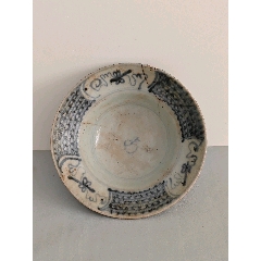 清.豆青釉【青花山水纹大赏盘】（底款成化年制）_青花瓷_路旁小店欢迎