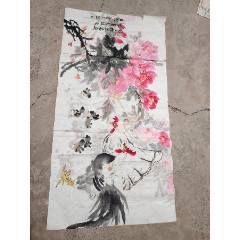 张大千（款），大幅泼墨中堂画《荷花图》国画书法古玩字画装饰挂画。纸