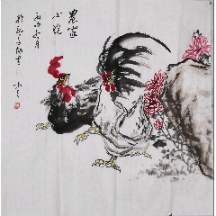 中国古美術・純手描き花鳥掛軸・水彩画・蒋延錫印款・書道品・絹本・肉筆・一物一图 上原霞堂，设色花鸟《松鹤图》国画书法古玩字画装饰挂画。绢本绫裱_
