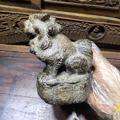 明代时期石狮子青石石质高60厘米底座31/20厘米_石狮/石雕塑_广通老家具