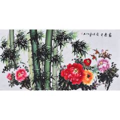 陈石舟，八十年代花卉工笔画《花光蝶影图》国画书法古玩字画装饰挂画