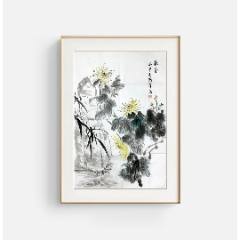 陈石舟，八十年代花卉工笔画《花光蝶影图》国画书法古玩字画装饰挂画