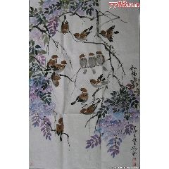 雪濤 花蝶圖 B44752号国画写意花卉虫草牡丹蝴蝶图68×45cm作者：王雪涛_花鸟国画原作