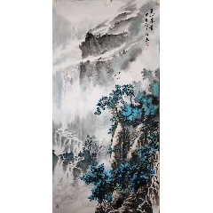 一波，九十年代大幅山水画中堂《溪径觅句图》国画书法古玩字画装饰挂画