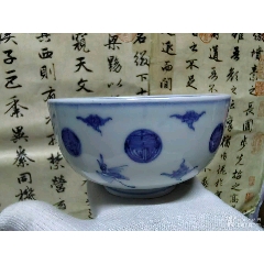 清代若深款青花牡丹花茶碗全品_青花瓷_侯马老古董【7788旧书网】