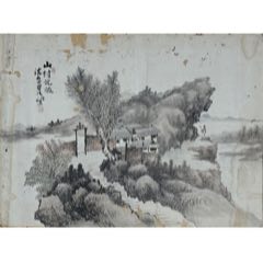 栗田槐子，民国时期南画青绿山水《梅山觅句图》国画书法古玩字画。绢本