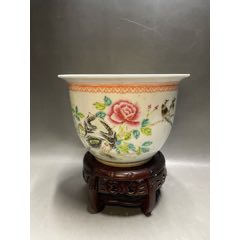 567瓷器／七八十年代景德镇手绘粉彩金地百花不落地赏瓶／摆件+全品+无
