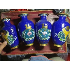 解放左右｜景泰蓝铜胎掐丝珐琅双龙戏珠如意云纹小盖罐姜罐一对_其他