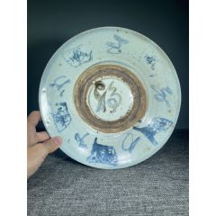 清代乾隆时期青花「山水楼阁」深腹花口盘_青花瓷_玩古怡情【7788旧书网】