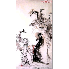 1143号卷轴国画写意人物牧童骑牛图秋风吹下红雨来45.5×69cm作者