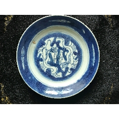 古染付　青花福禄寿四聖人物紋大碗 高さ8.5 口径18高台8cm 古染付 青花福禄寿四聖人物紋大碗 高さ8.5 口径18高台8cm