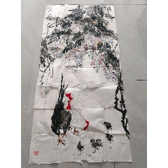 张大千（款），大幅泼墨中堂画《荷花图》国画书法古玩字画装饰挂画。纸