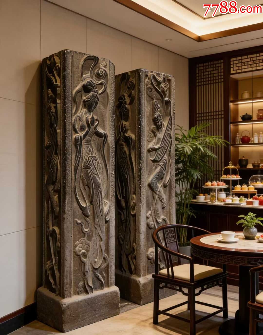 青石四面满工仙女石柱墩庭院摆件-石塔/石柱-7788红宝书