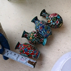 七八十年代高15.2厘米出口的铜胎掐丝珐琅彩/景泰蓝花鸟图花瓶一对