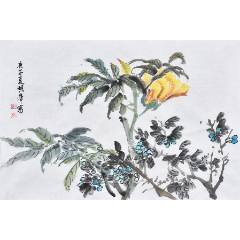 陈石舟，八十年代花卉工笔画《花光蝶影图》国画书法古玩字画装饰挂画
