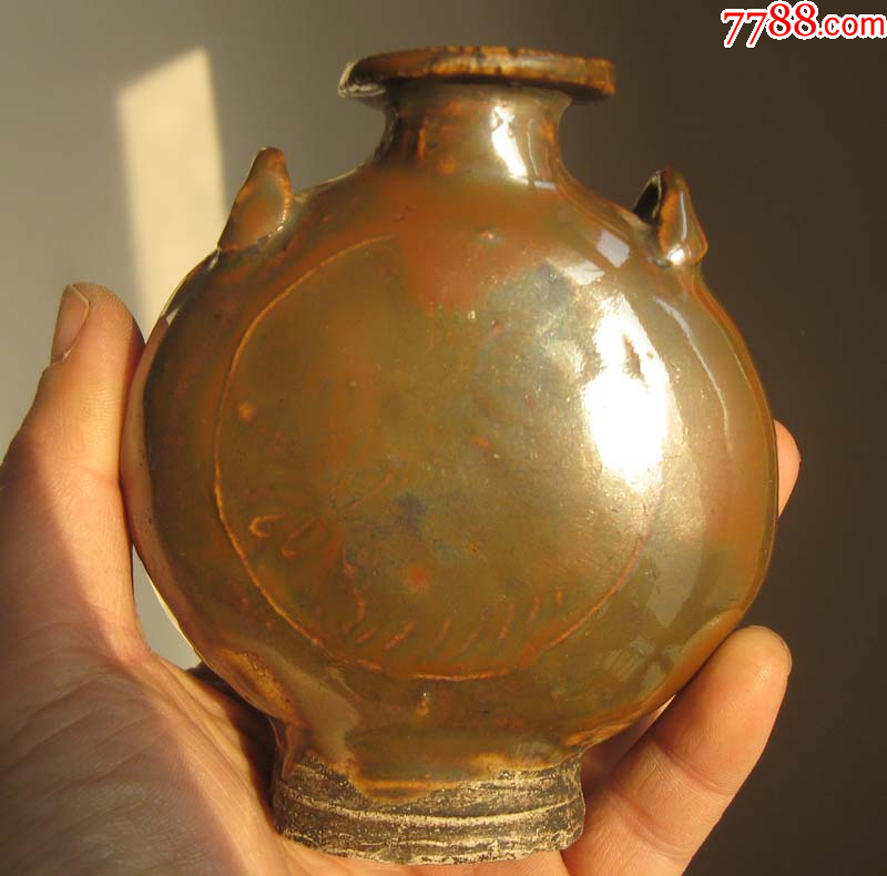 双系酒壶，口沿下一个小磕碰，无破裂-紫釉瓷-7788音像