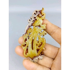 和田玉黃玉紅沁鏤空精雕至尊龍佩