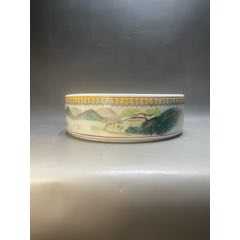 567瓷器／七八十年代景德镇手绘粉彩金地百花不落地赏瓶／摆件+全品+无