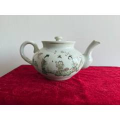 茶壶收藏】567年代中英文中国景德镇底款青花瓷玲珑瓷握把茶壶-茶壶