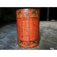 创汇时期铜胎堆朱剔红花瓶一个带原标签红牡丹花手工雕刻_旧漆器_天雅