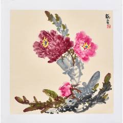 张大千（款），大幅泼墨中堂画《荷花图》国画书法古玩字画装饰挂画。纸