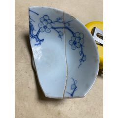 清代乾隆时期豆青釉青花「五福捧寿」折腰盘_青花瓷_玩古怡情【7788旧书网】
