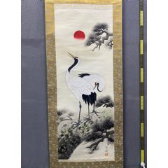 若舟，九十年代工笔画花鸟中堂《喜鹊登梅图》国画书法古玩字画装饰挂画