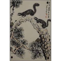 印刷】《宫本武藏枯木鸣鵙图》7212书画挂轴日本回流字画工艺画_花鸟