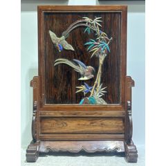 老黄花梨屏风古董黄花梨家具清代黄花梨端石祁阳石雕金文砚屏插屏_木