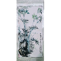碧山，水墨花鸟画《松鹤图》国画书法手绘字画。纸本绫裱画心尺寸93*40_